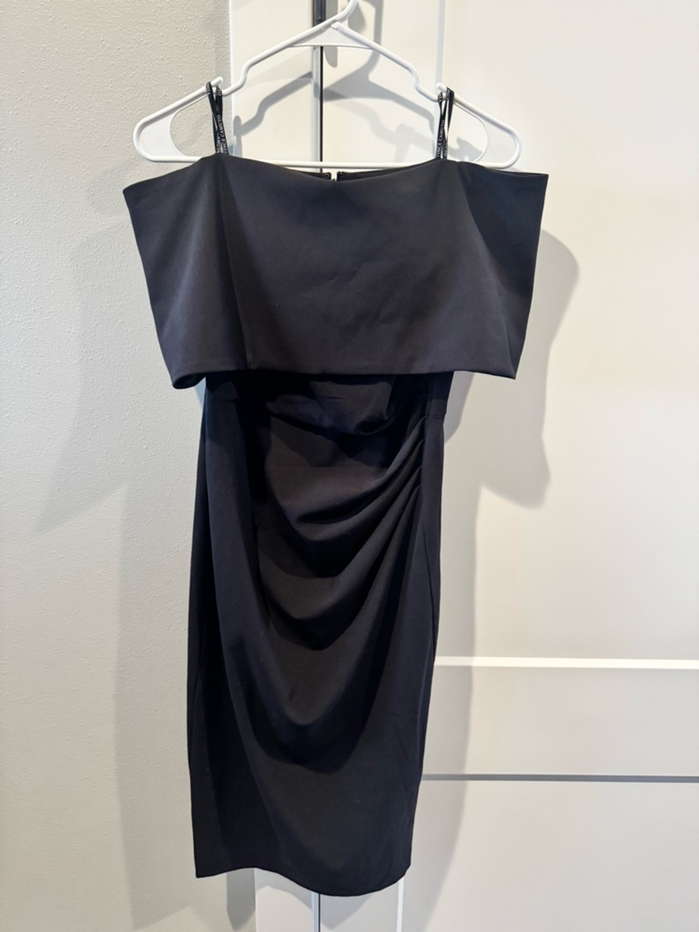 Vince Camuto Classic Black Off-Shoulder Draped Midi Dress - Women